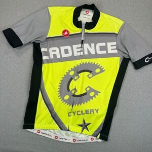 Castelli Cadence Cyclery Cycling Jersey Mens Large Neon Yellow Grey Full Zip